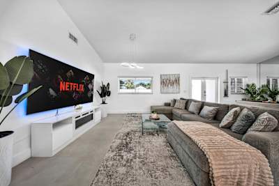 Cozy seating for movie nights and relaxation.