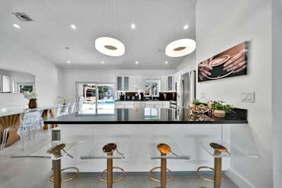 Generous counter space ideal for socializing and quick dining.