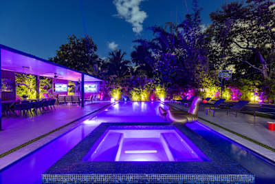 Nighttime glow in the backyard spa