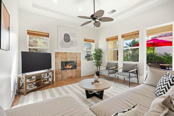 Fireplace adds warmth while you stream shows or chat with loved ones nearby.