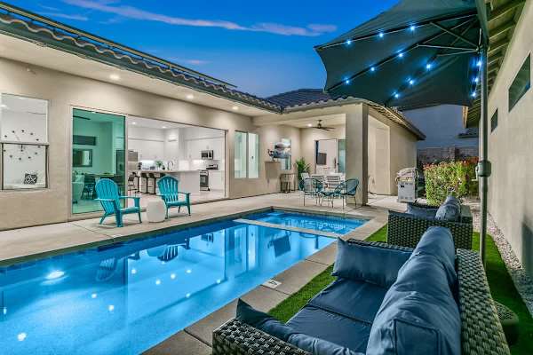 Take in this stunning late-night view of your private pool!