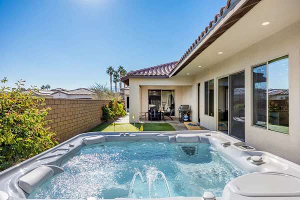 Your backyard hot tub with mountain backdrop.