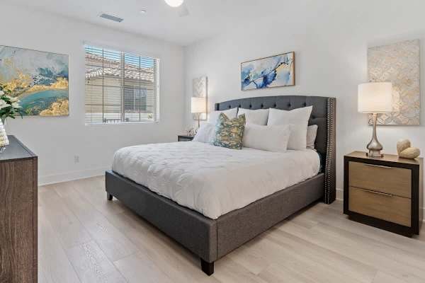 The primary bedroom features a king bed and peaceful vibes for a great night's sleep.