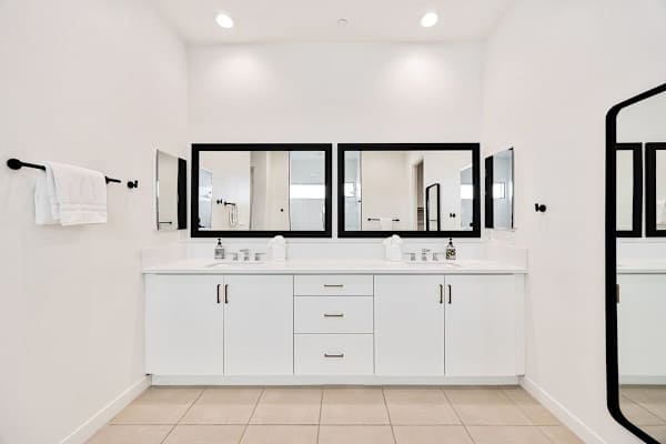 Double sinks with ample counter space.