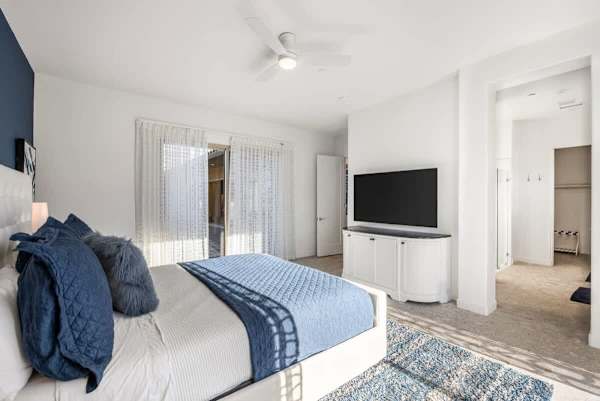 The Master Suite bedroom has a king-size bed and a TV to enjoy your favorite movies.