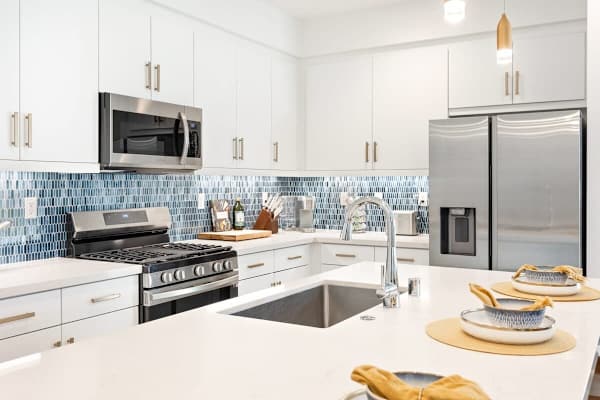 Bright kitchen with plenty of prep space for any meal.