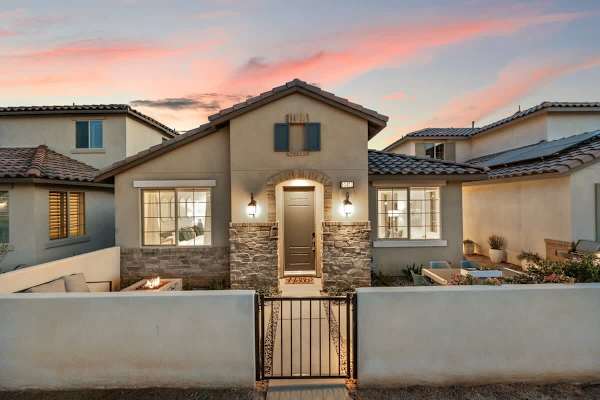 Sunset view of the front of the house.