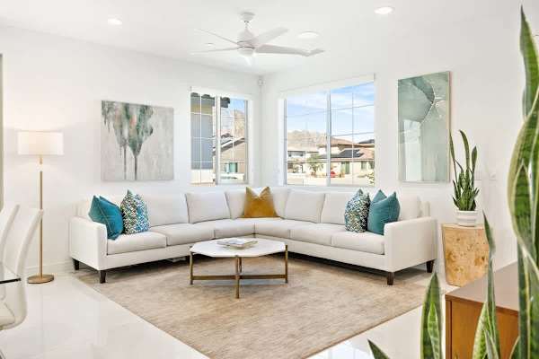 A bright living room made for relaxing together.