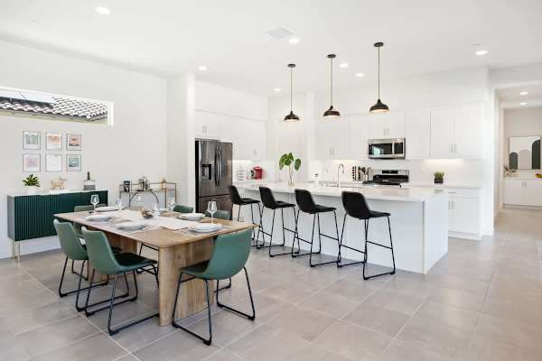 The kitchen and dining room sit together in one open space