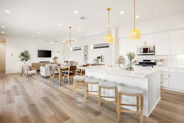 Kitchen and dining area blend smoothly for a relaxed feel.