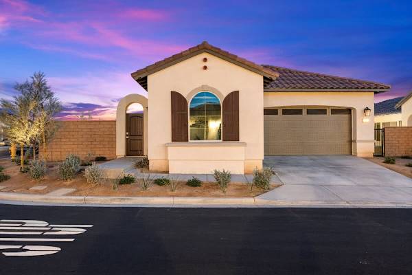 Evening view of the front of the house.