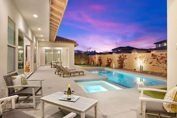 Peaceful outdoor area to unwind after dark.