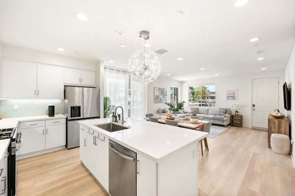 Kitchen island with extra prep room.