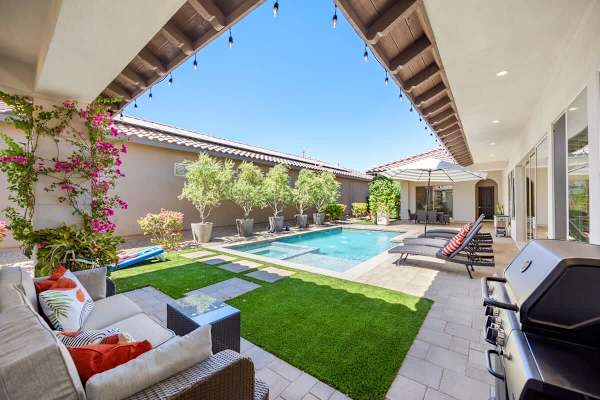 Covered patio seating area.