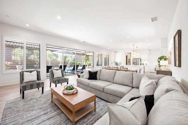 The bright living room is perfect for spending some quality time with family.