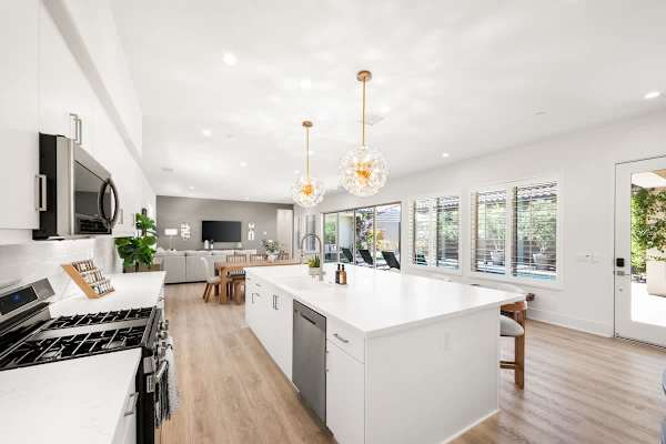Island setup great for meal prep and conversation.