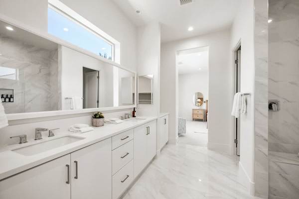The bright and spacious master suite bathroom.
