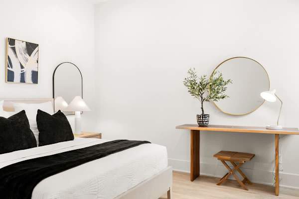 Relax in this inviting bedroom with a soft queen bed.