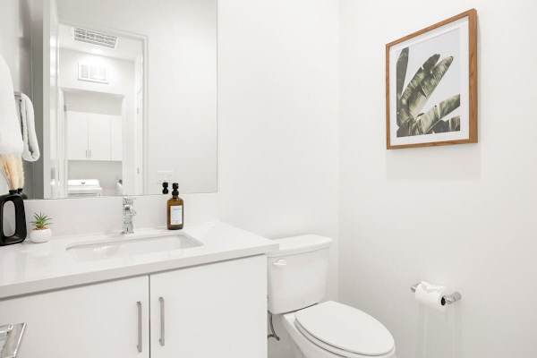 Half bathroom with modern fixtures makes life more convenient for everyone.