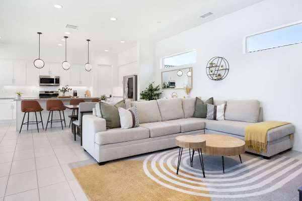 Open living room connects everyone throughout the day and evening.