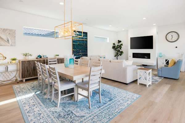 This dining area includes a long table that seats eight, so there's no need for anyone to miss out!