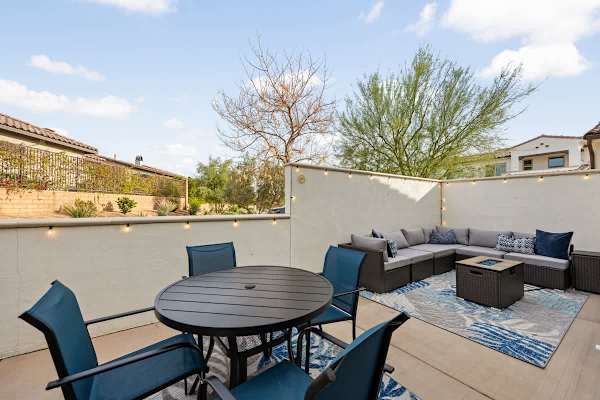 Relax by the fire on your secluded patio, perfect for cozy evenings.