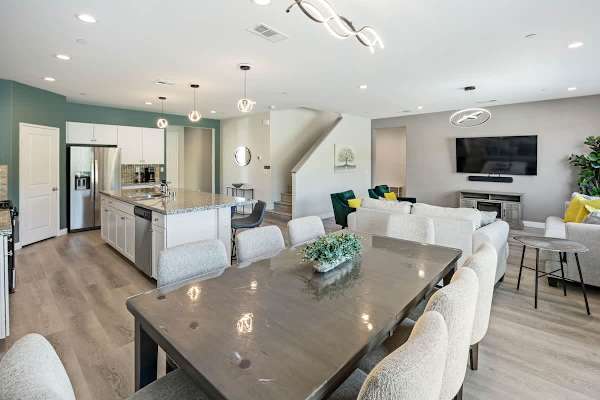 The indoor dining area features seating for eight!