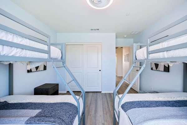 Second bedroom with twin-over-full bunk beds is perfect for kids.