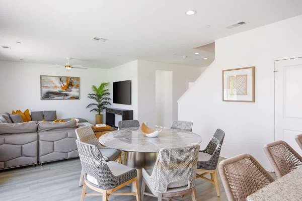 The indoor dining area features seating for six!