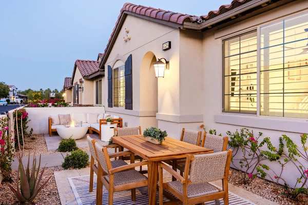 Front patio space is perfect for casual gatherings and relaxing in the desert breeze.