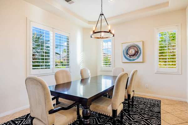 Stylish dining area filled with natural light
