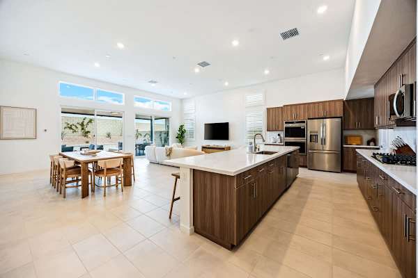 Everything flows together here – kitchen, dining, and living as one.