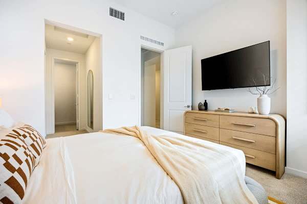 Guest room with its own TV and closet space.