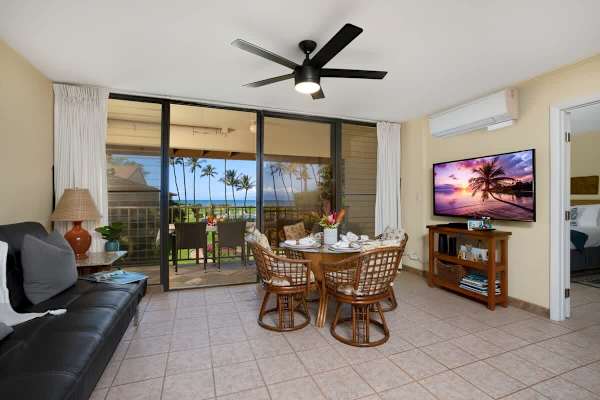 Relax in your living room while watching your favorite shows on the unit's 55" Flat-screen TV. Plus, there is split air conditioning for ultimate comfort!