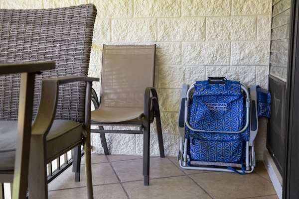 Two beach chairs are provided for use