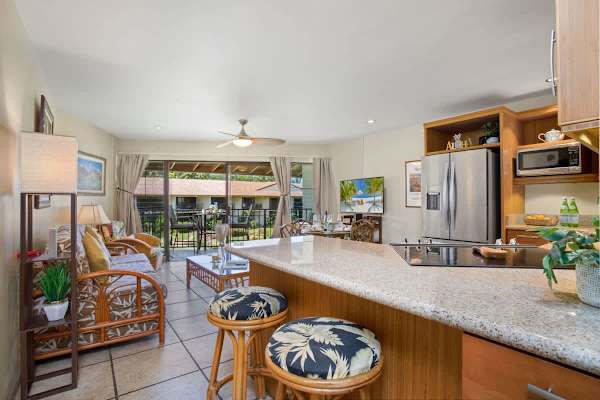 Kitchen countertop with barstools