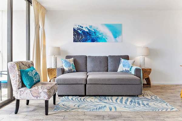L-shaped sofa rearranged to a bed