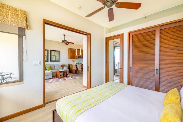 Bedroom is separate by sliding door from the living room  