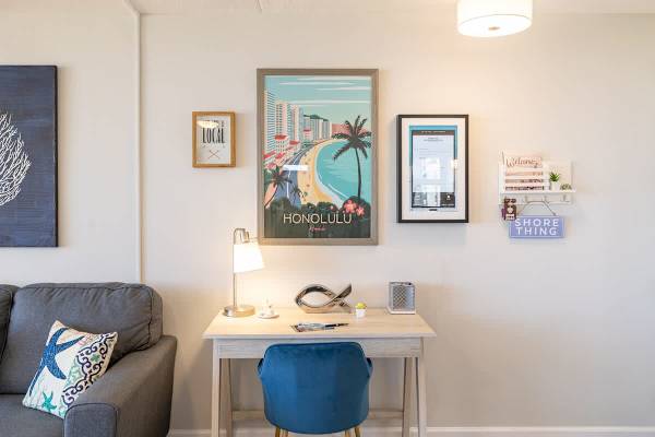 Workspace with desk lamp