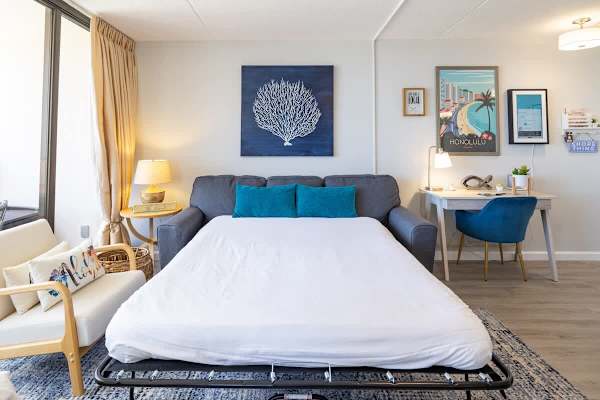 pull-out sleeper sofa, linens are included