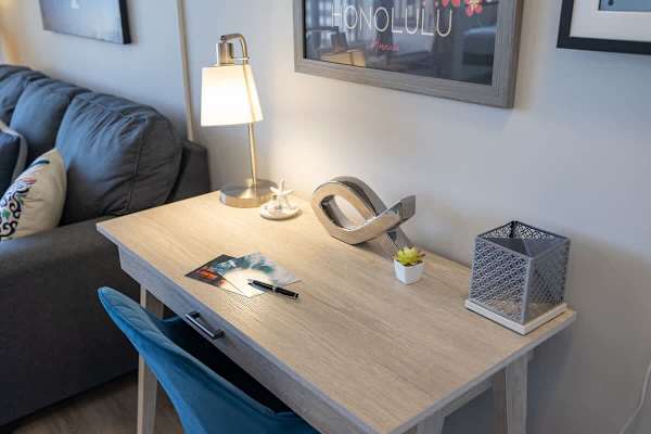 Work or write your post cards at the desk