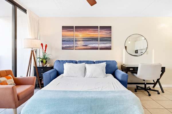 Pull-out sleeper sofa in the living room