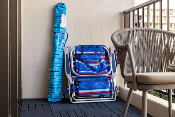 We provide 2 beach chairs, a beach umbrella, and a beach mat for your beach adventures