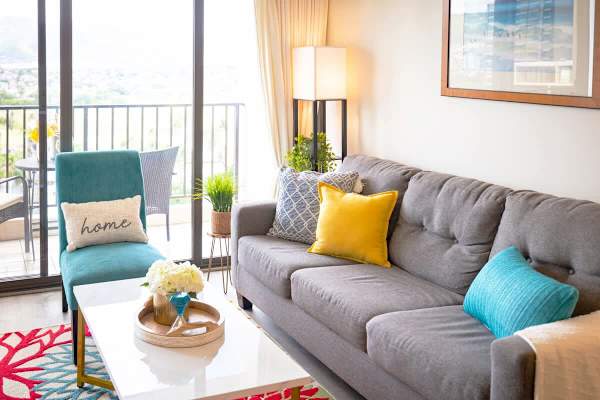 Living room with pull-out sleeper sofa