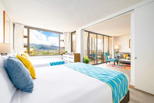 Sliding door separates the bedroom and living room