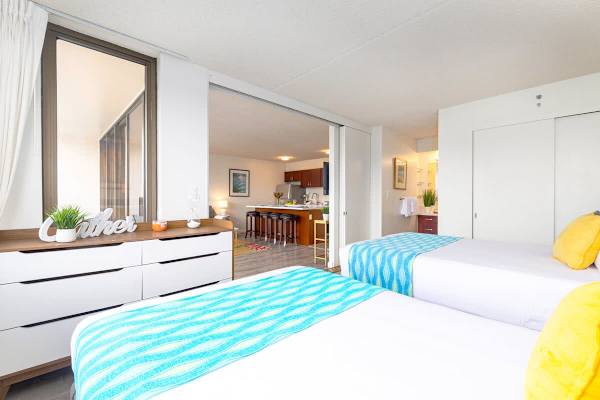 Sliding door separates the bedroom and living room