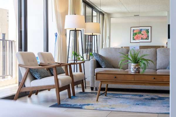 Bright corner nook w/ natural light streaming in — ideal for a lazy morning in.
