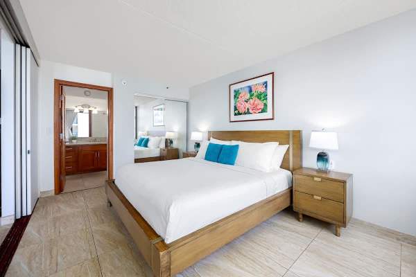 Light-filled bedroom w/ clean lines & a calm, breezy feel throughout.
