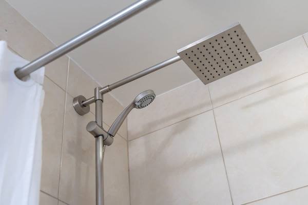 Sleek rainfall shower for a refreshing, spa-like rinse after a day out.