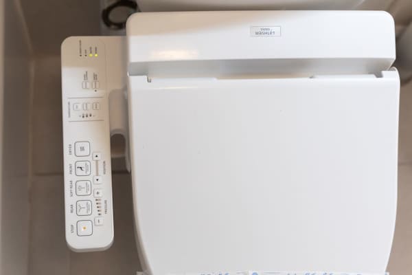 Modern toilet with an advanced washlet control panel for enhanced comfort.